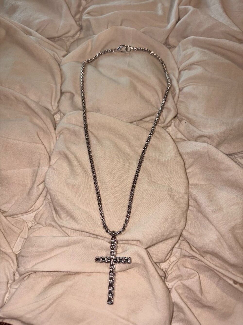 Free People Silver Industrial Box Chain Cross Pendant Necklace Indie Sleaze